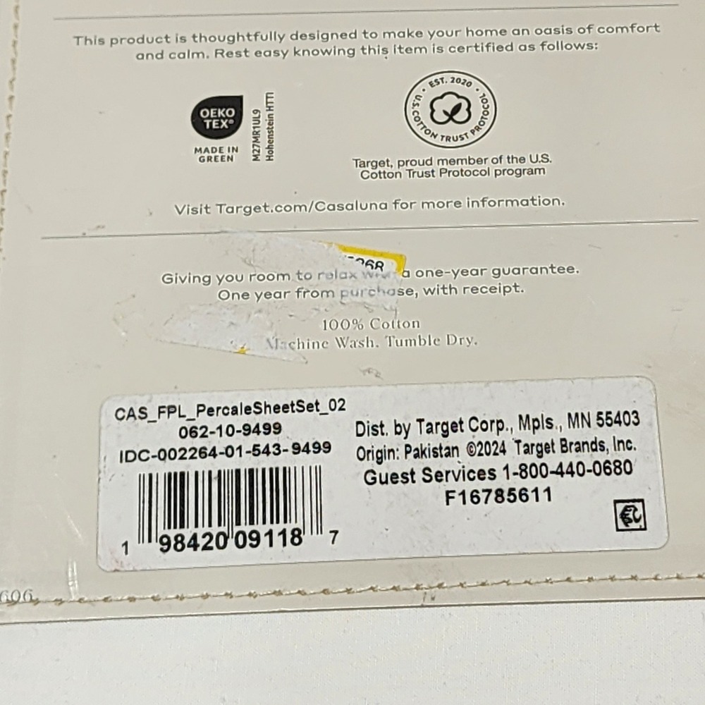 Casaluna King Premium Cotton Percale Sheet Set 400 TC White 4pc New - Picture 6 of 7